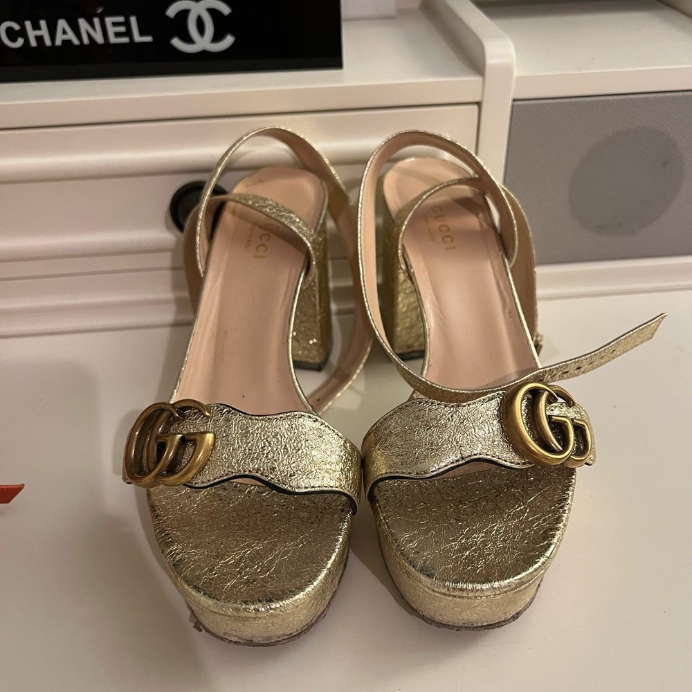 Gold Gucci Block Heel Size 36